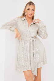 Silver Sequin Tie Drape Dress