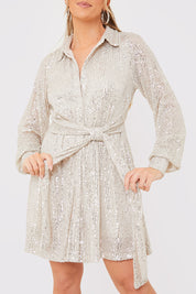 Silver Sequin Tie Drape Dress