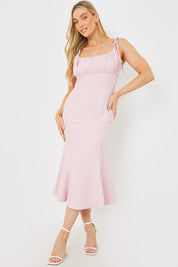 Gathered Bust Strappy Midi Dress