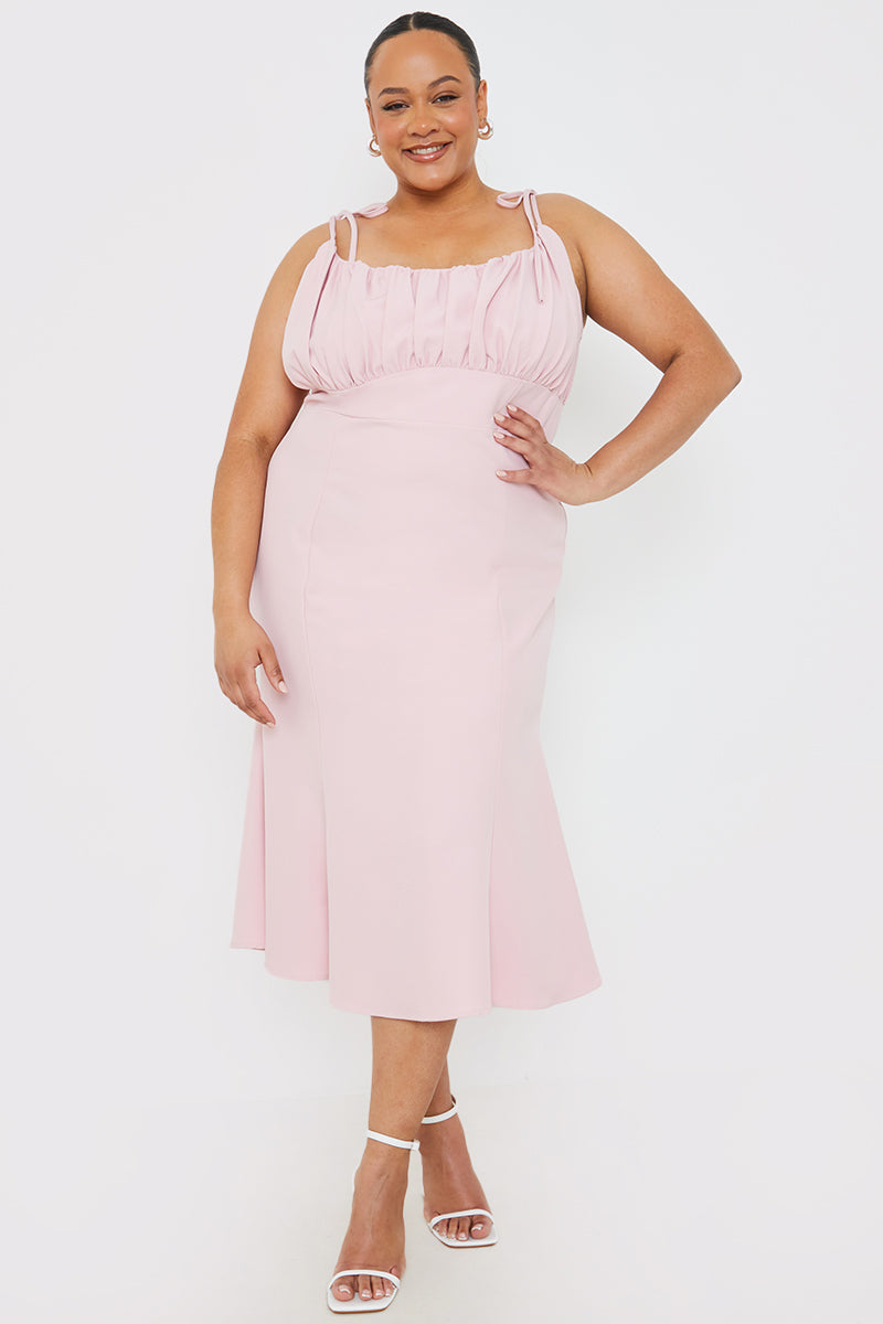 Gathered Bust Strappy Midi Dress