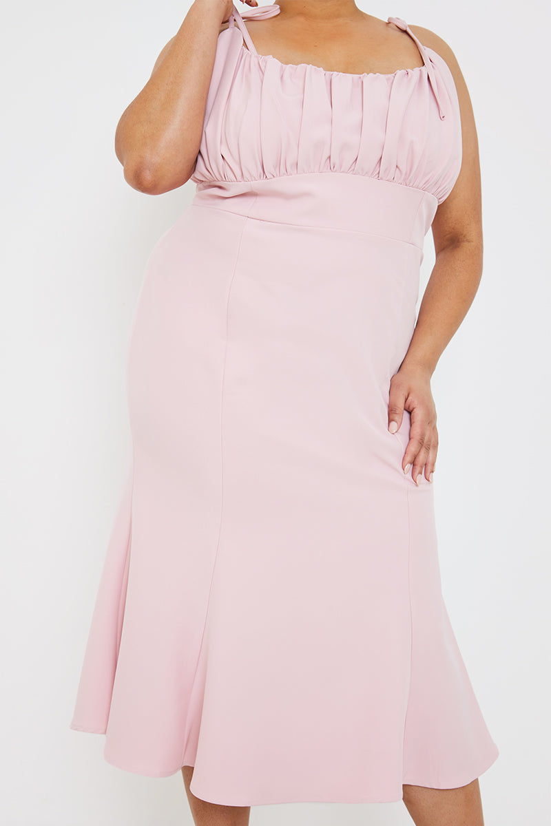 Gathered Bust Strappy Midi Dress