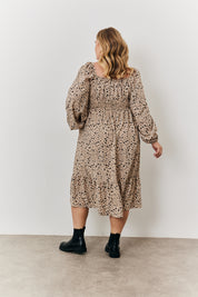 Ditsy Floral Tiered Midi Dress with Ruched Bust and Tie Front Detail
