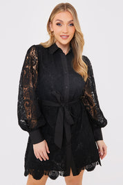 Lace Belted Shirt Dress