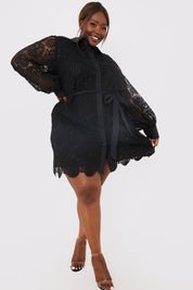 Lace Belted Shirt Dress
