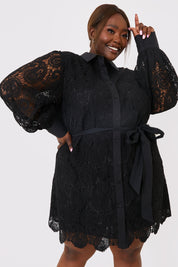 Lace Belted Shirt Dress