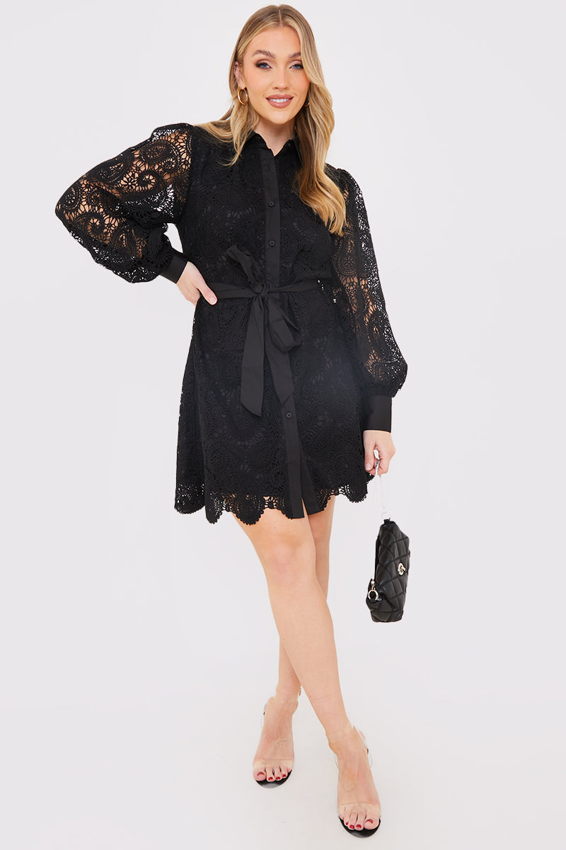 Lace Belted Shirt Dress