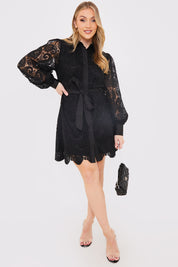 Lace Belted Shirt Dress