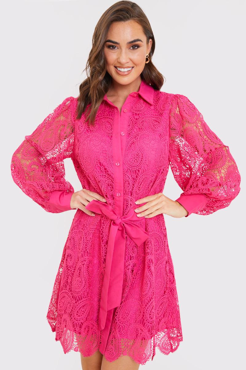 Lace Belted Shirt Dress