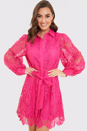 Lace Belted Shirt Dress