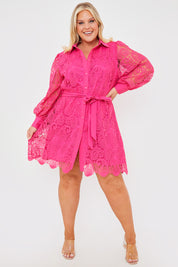 Lace Belted Shirt Dress