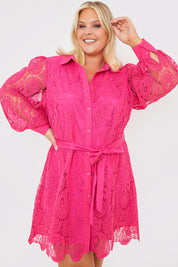 Lace Belted Shirt Dress