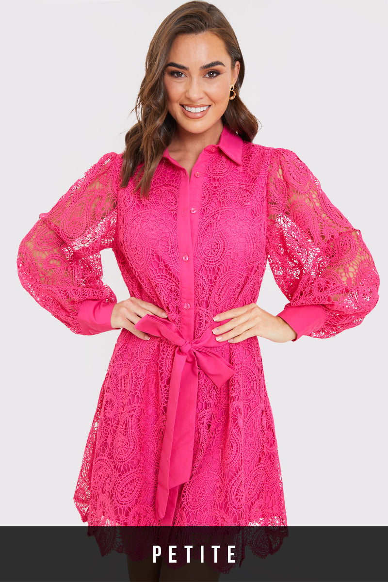 Lace Belted Shirt Dress