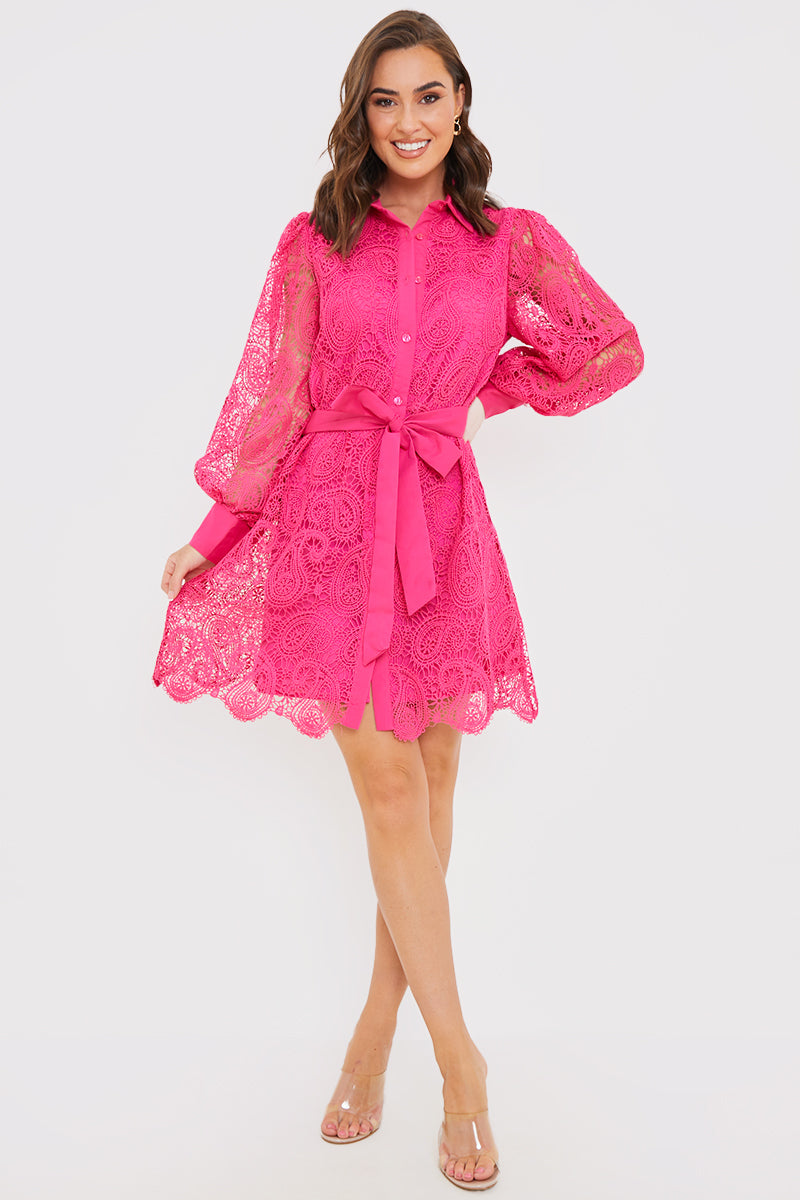 Lace Belted Shirt Dress