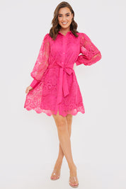 Lace Belted Shirt Dress