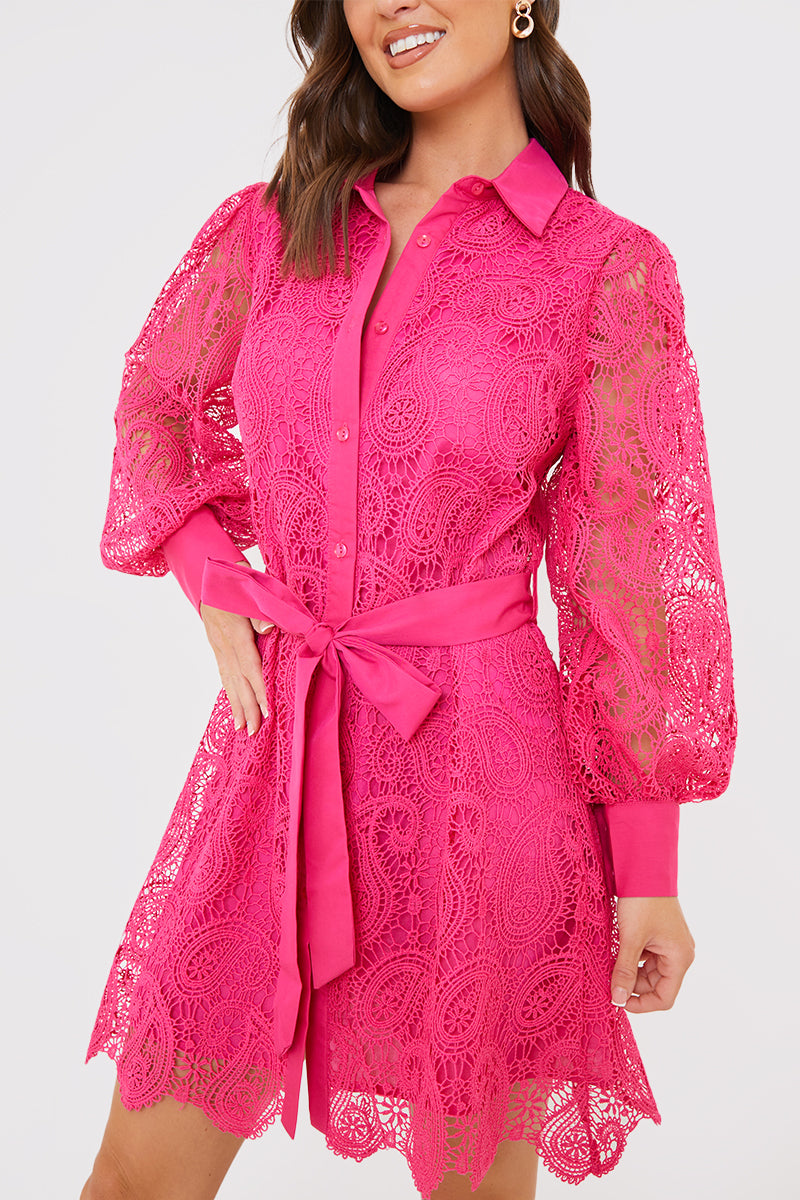Lace Belted Shirt Dress