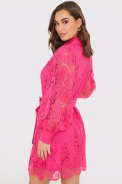 Lace Belted Shirt Dress