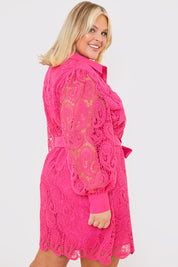 Lace Belted Shirt Dress