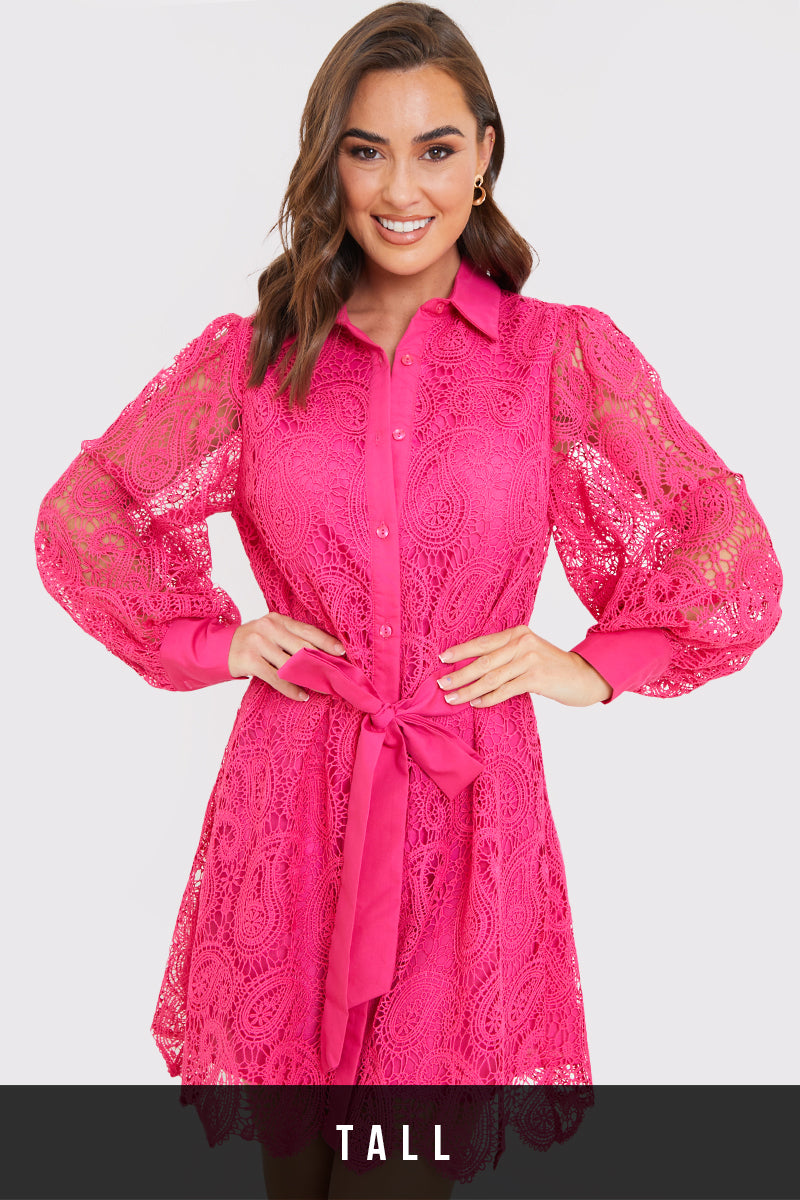 Lace Belted Shirt Dress