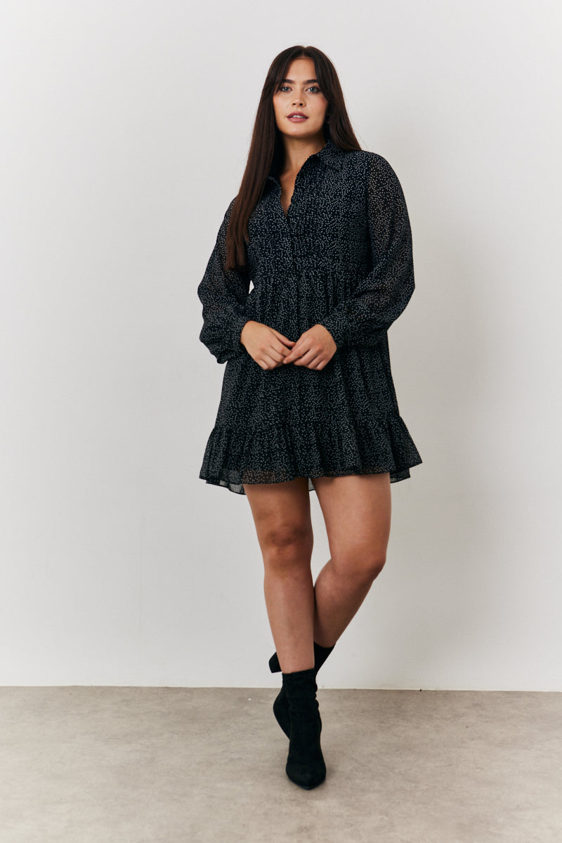 Spot Balloon Sleeve Shirt Dress