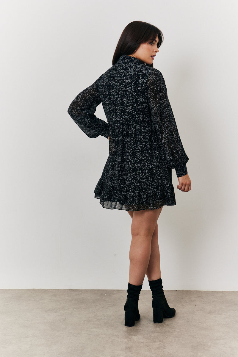 Spot Balloon Sleeve Shirt Dress