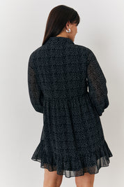 Spot Balloon Sleeve Shirt Dress