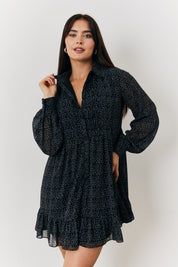 Spot Balloon Sleeve Shirt Dress