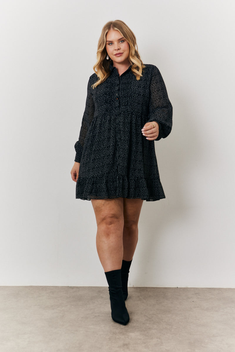 Polka Dot Balloon Sleeve Shirt Dress