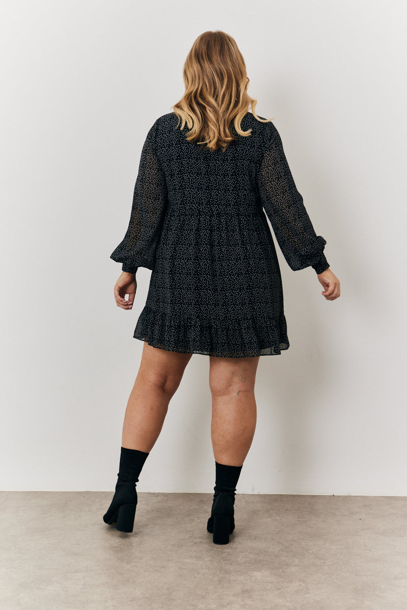 Spot Balloon Sleeve Shirt Dress