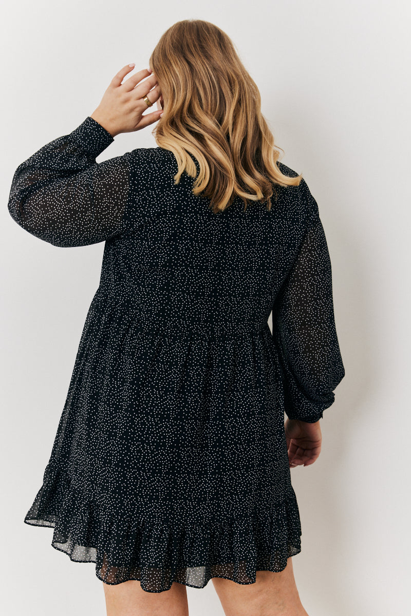 Spot Balloon Sleeve Shirt Dress