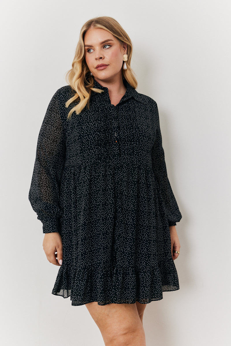 Spot Balloon Sleeve Shirt Dress