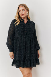 Spot Balloon Sleeve Shirt Dress