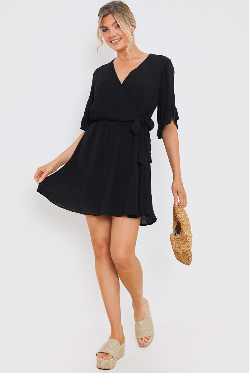 Curve Tie Detail Wrap Mini Dress