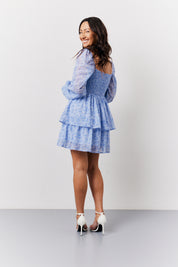 Shirred Bust Tiered Mini Dressw/Ith Contrast Trim