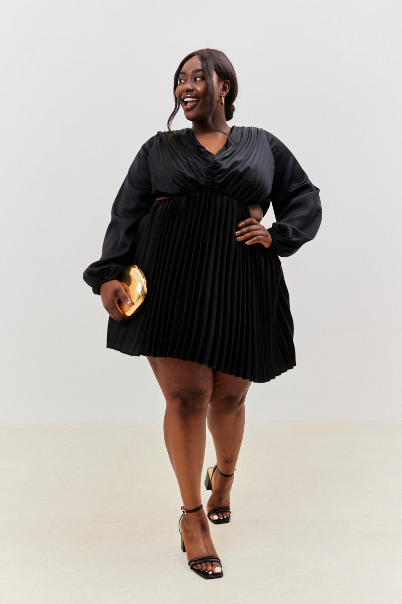 Satin Pleated Cut Out Mini Dress