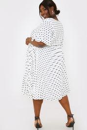 Polka Dot Print Pleated Wrap Midi Dress