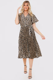 Leopard Print Pleated Midi Dress