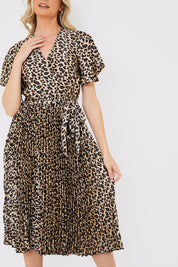 Leopard Print Pleated Midi Dress