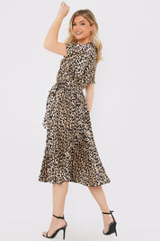 Leopard Print Pleated Midi Dress