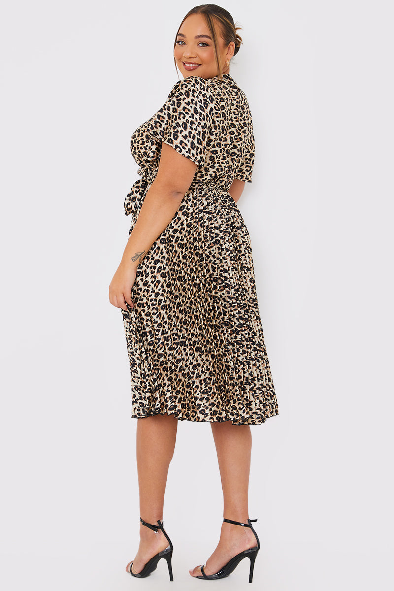 Leopard Print Pleated Midi Dress