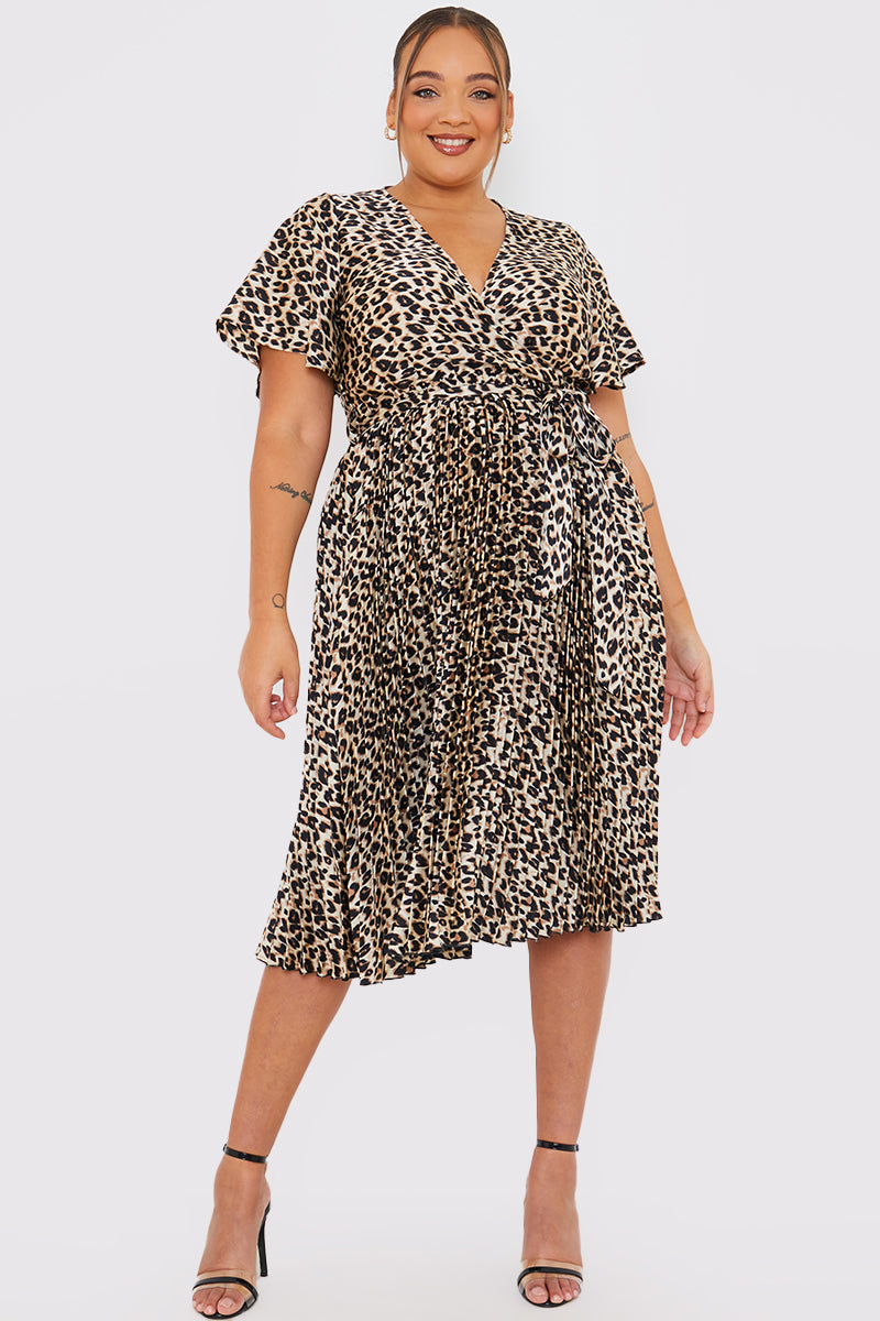 Leopard Print Pleated Midi Dress