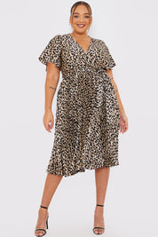 Leopard Print Pleated Midi Dress