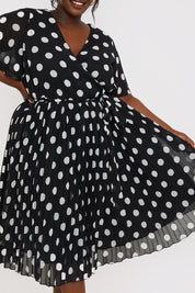 Polka Dot Print Pleated Wrap Midi Dress