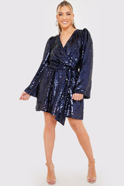 Sequin Kimono Sleeve Drape Tie Dress