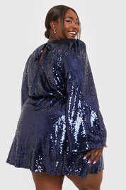 Sequin Kimono Sleeve Drape Tie Dress