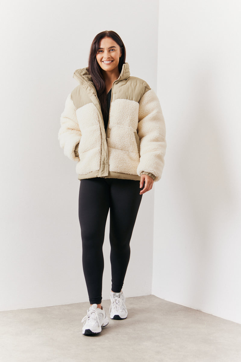 Borg Contrast Puffer Coat