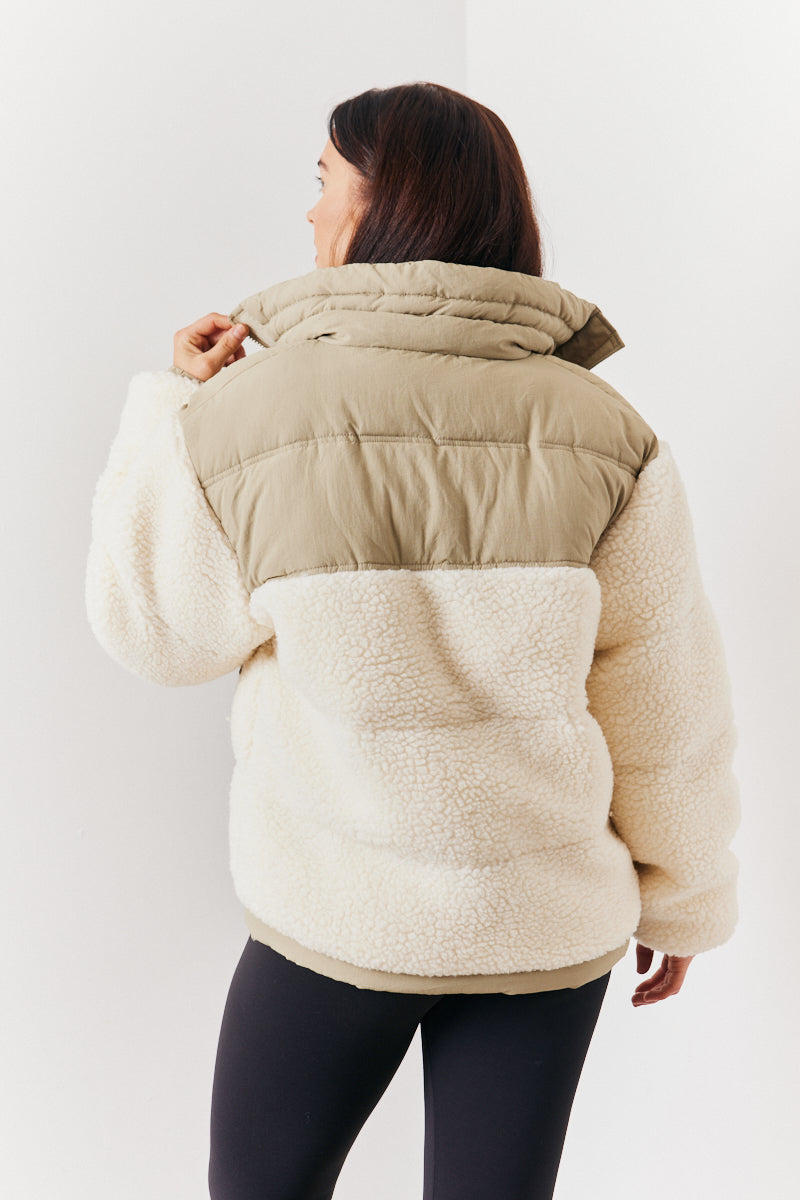 Borg Contrast Puffer Coat