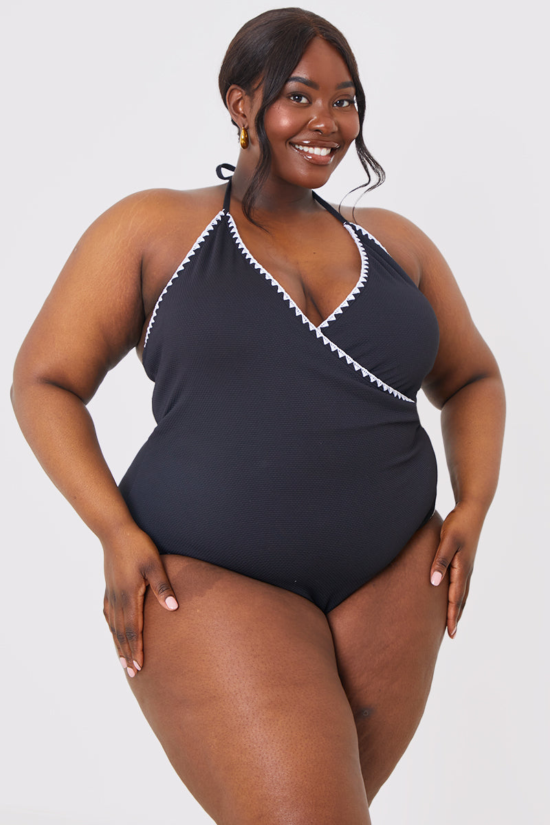 Control Whipsticth Trim Wrap Front Swimsuit