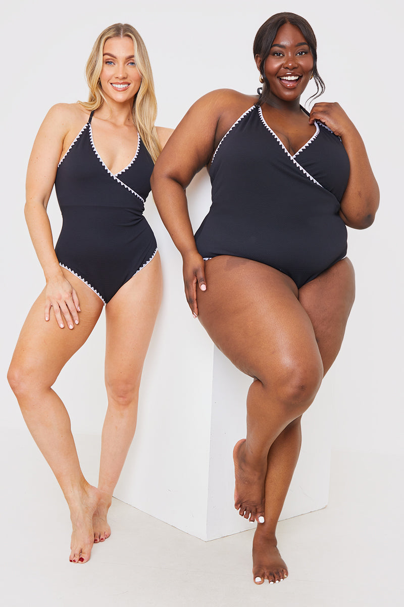 Control Whipsticth Trim Wrap Front Swimsuit