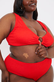 Textured Scoop Neck Ring Detail Bikini Top