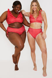 Spot Print High Waisted Bikini Bottoms With Ruched Sides